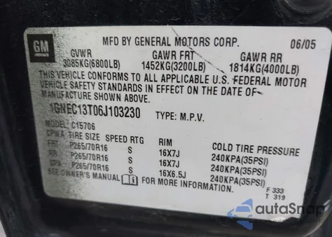 2006 Chevrolet Tahoe Ls from USA, damaged, VIN 1GNEC13T06J103230